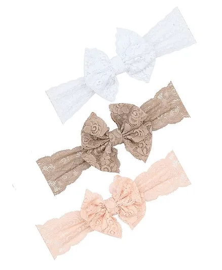 Funkrafts Pack of 3 Bows Headbands - White Brown & Beige