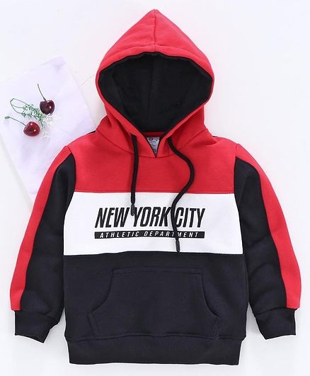 Smarty Full Sleeves Hooded Sweatshirt New York City Print - Red