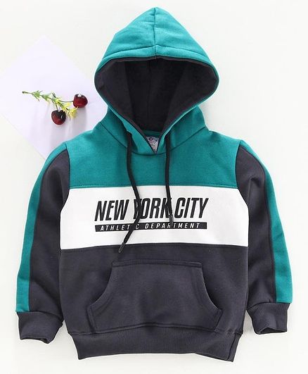 Smarty Full Sleeves Hooded Sweatshirt New York City Print - Green
