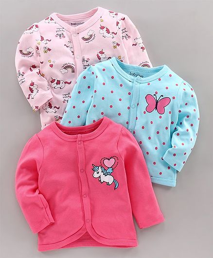Babyoye Full Sleeves Jhabla Butterfly Print - Pink Blue