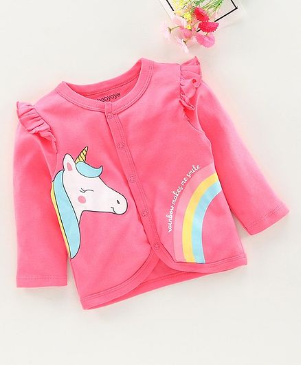 Babyoye Full Sleeves Cotton Vest Unicorn Print - Pink