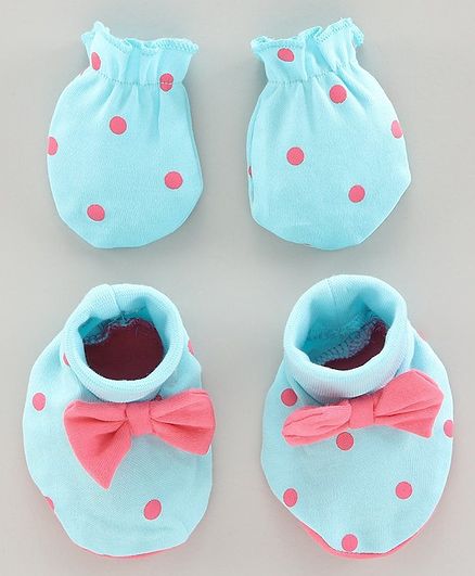 Babyoye Mittens & Booties Bow Applique - Blue
