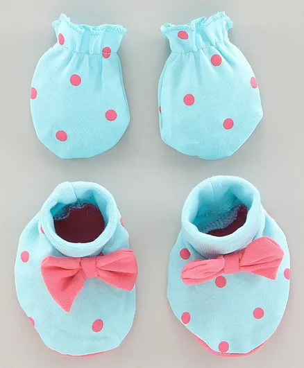 Babyoye Mittens & Booties Bow Applique - Blue