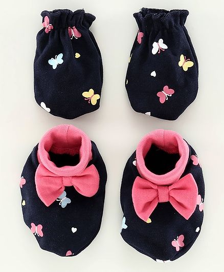 Babyoye Mittens & Booties Bow Applique - Blue