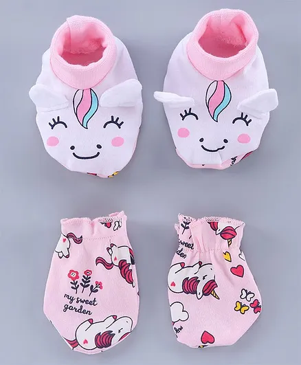 Babyoye Mittens & Booties Animal Print - Pink