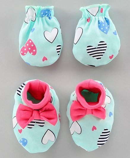 Babyoye Mittens & Booties Set Heart Print - Blue