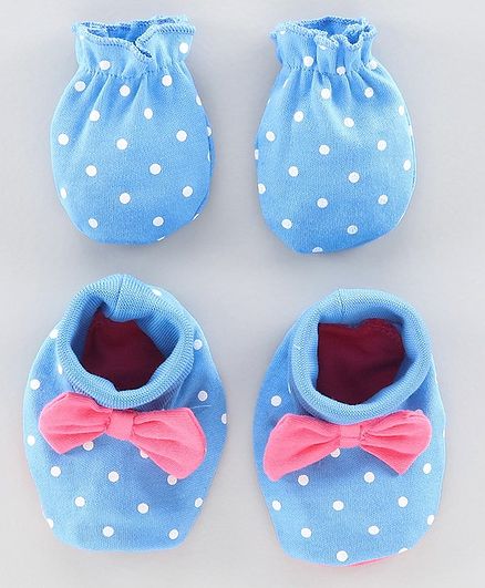 Babyoye Mittens & Booties Set Polka Dot Print - Blue