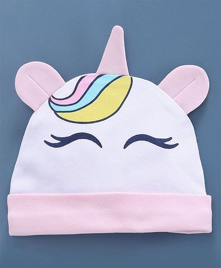 Babyoye Cap Unicorn Print White - Diameter 11 cm