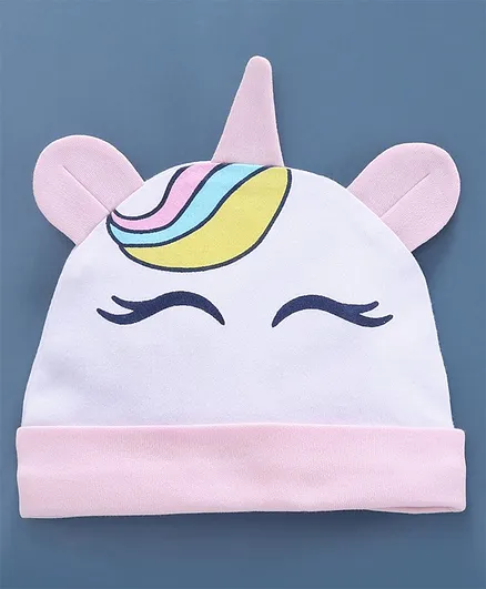 Babyoye Cap Unicorn Print White - Diameter 11 cm