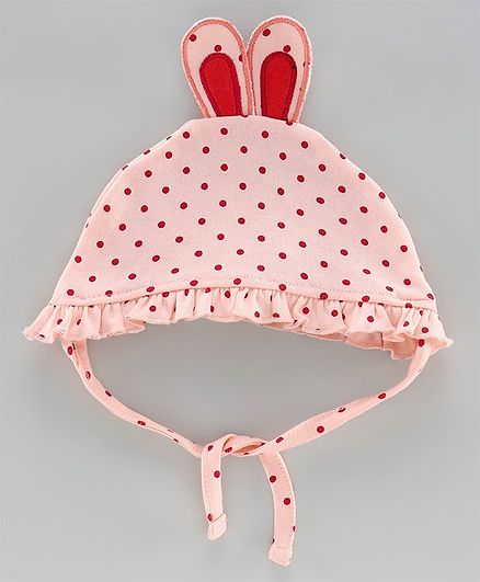 Babyoye Cap With Knot Dot Print Pink - Diameter 13 cm