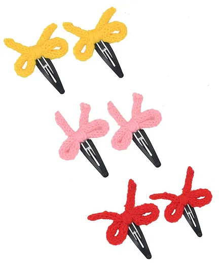 Funkrafts 3 Pair Of Crochet Knotted Tic Tac Clips - Yellow Pink & Red