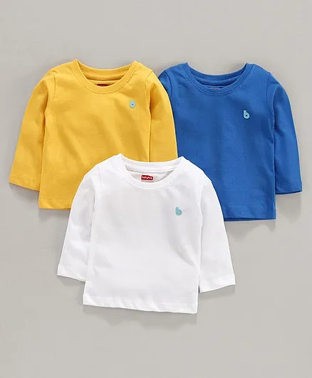 Babyhug Cotton Full Sleeves T-Shirt Pack of 3 - Yellow Blue White