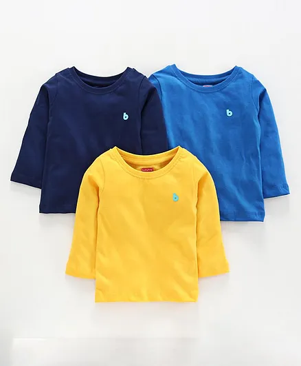 Babyhug Cotton Full Sleeves T-Shirt Pack of 3 - Yellow Blue