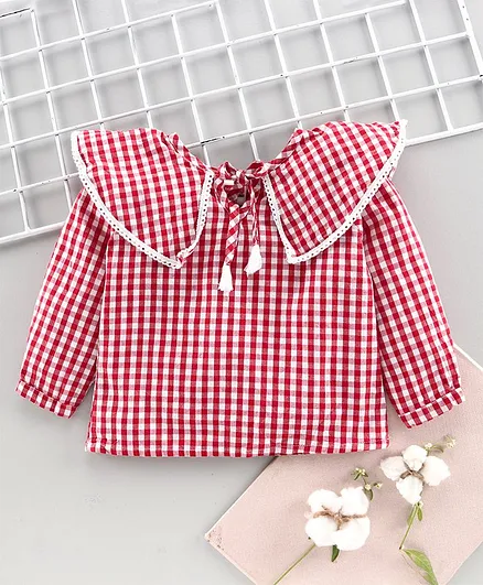Babyhug Full Sleeves Checked Top - Red