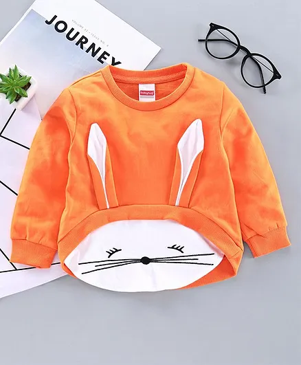 Babyhug Full Sleeves Sweatshirt Bunny Patch - Orange