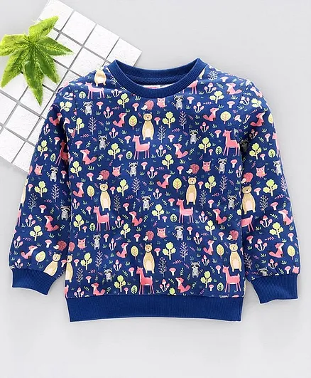Babyhug Full Sleeves Sweatshirt Animal Print - Navy Blue