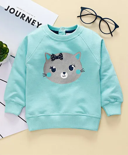 Babyhug Full Sleeves Sweatshirt Kitty Print - Blue