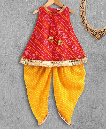 Babyhug Baracode Printed Sleeveless Kurti & Salwar - Red Yellow