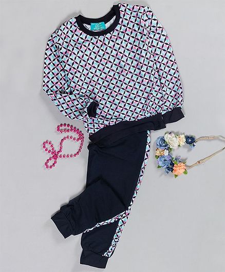 Tiara Full Sleeves Abstract Print Sweat Shirt & Jogger Set - Multicolor