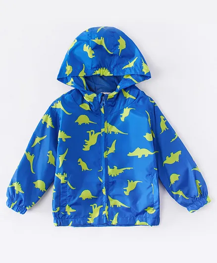 Kookie Kids Full Sleeves Hooded Sweat Jacket Dino Print - Blue