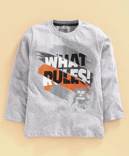 Doreme Full Sleeves Tee Text Print - Grey