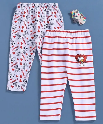 Mom's Love Full Length Leggings Snoopy Print - White Red