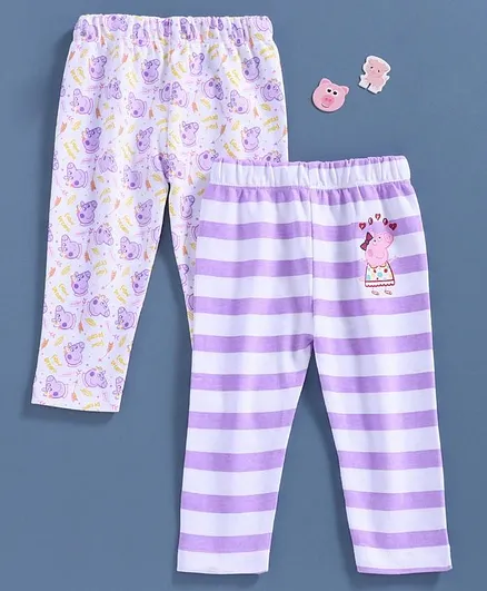 Mom's Love Full Length Leggings Peppa Pig Print - White Purple