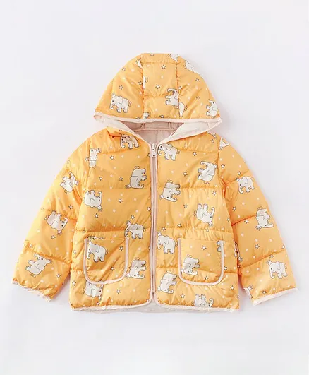 Kookie Kids Full Sleeves Winter Padded Jacket Elephant Print - Yellow