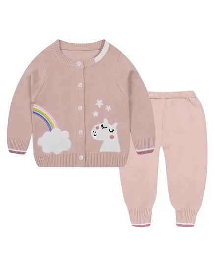 Kookie Kids Full Sleeves Baby Sweater Set Llama Design - Pink
