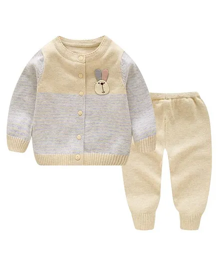 Kookie Kids Full Sleeves Baby Sweater Set Bunny Applique - Beige