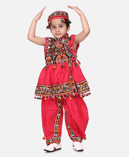 BownBee Sleeveless Mirror Work Kedia With Dhoti & Cap - Dark Peach