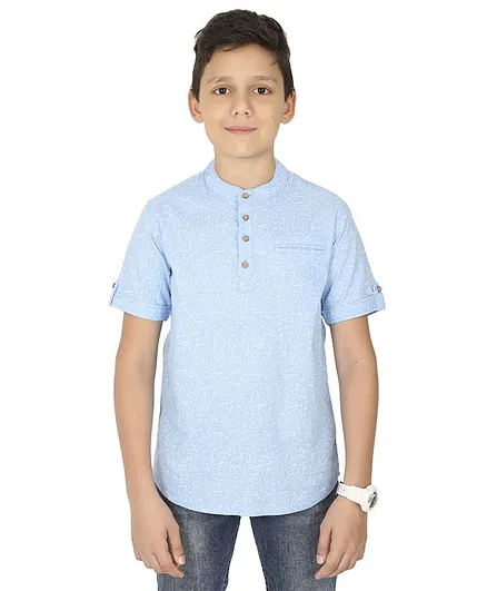 MANET Half Sleeves Printed Shirt With Pocket - Blue