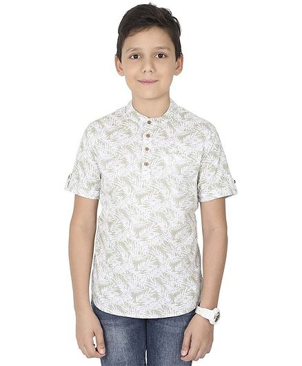 MANET Half Sleeves Leaves Printed Shirt With Pocket - Green