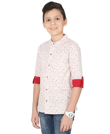 MANET Melange Three Fourth Sleeves Boy With Surfboard Print Shirt - Peach