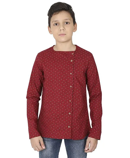 MANET Bohemian Full Sleeves Printed Shirt - Maroon