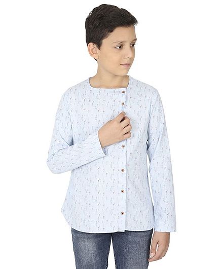 MANET Full Sleeves Printed Shirt - Blue & White