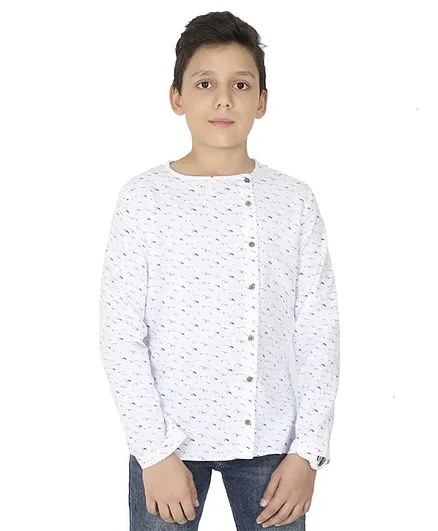 MANET Bohemian Full Sleeves Birds Print Shirt - White
