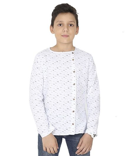 MANET Bohemian Full Sleeves Birds Print Shirt - White