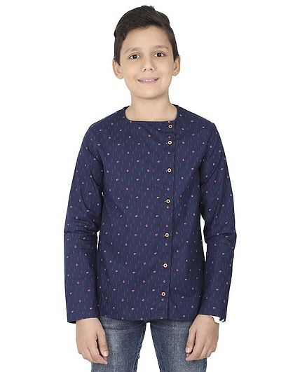 MANET Bohemian Full Sleeves Printed Shirt - Navy Blue