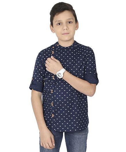 MANET Full Sleeves Printed Shirt - Blue