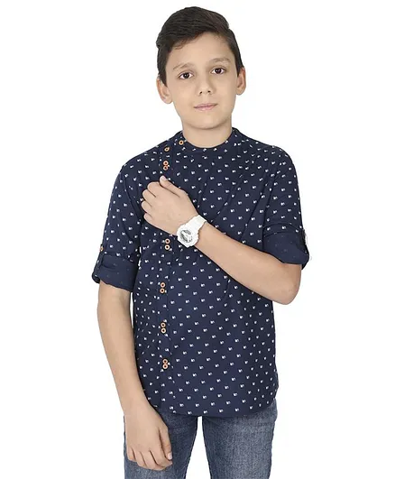MANET Full Sleeves Printed Shirt - Blue