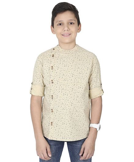 MANET Full Sleeves Flower Print Shirt - Cream