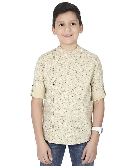 MANET Full Sleeves Flower Print Shirt - Cream