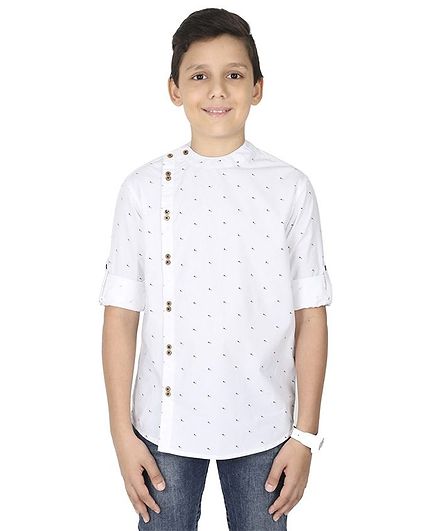 MANET Full Sleeves Printed Shirt - White