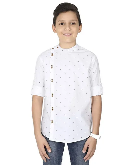 MANET Full Sleeves Printed Shirt - White