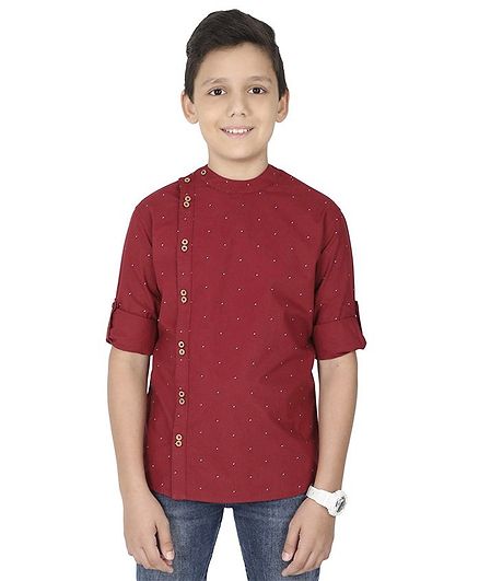 MANET Full Sleeves Triangle Print Shirt - Maroon