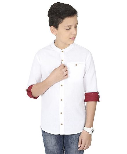 MANET Melange Three Fourth Sleeves Solid Shirt Solid - White
