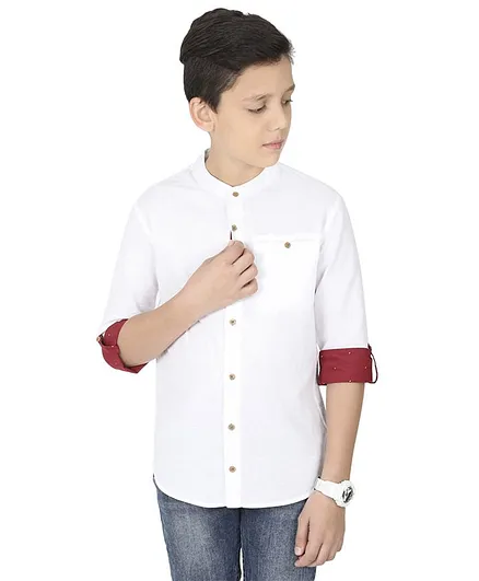 MANET Melange Three Fourth Sleeves Solid Shirt Solid - White