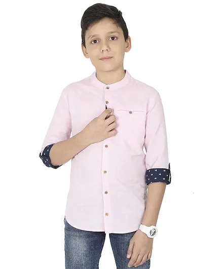 MANET Melange Three Fourth Sleeves Solid Shirt Solid - Pink