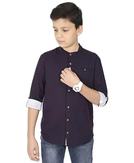 MANET Melange Three Fourth Sleeves Solid Shirt - Purple